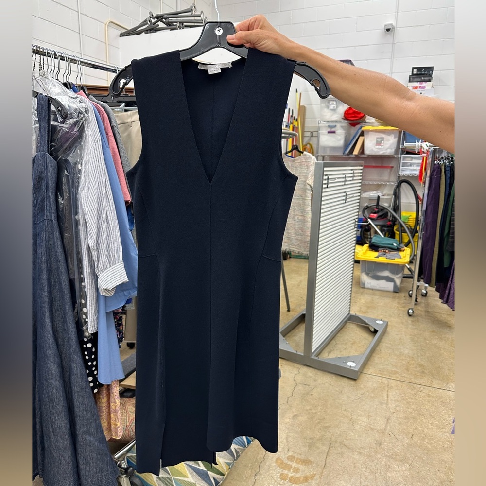Stella McCartney v-neck navy asymmetrical short dress with a pleat